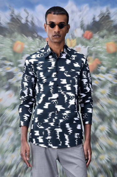 Ikat Check Print Regular Fit Shirt - Black - Genes Online Store