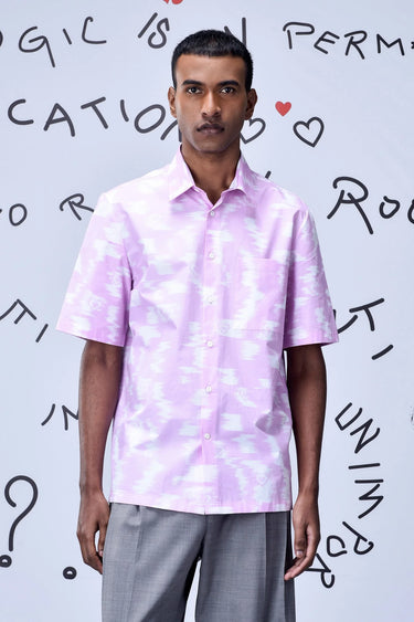 Ikat Check Print Regular Fit Shirt - Smoothie Pink - Genes Online Store