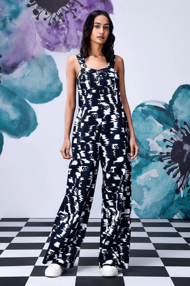 Ikkat Check Dungaree- Black - Genes Online Store