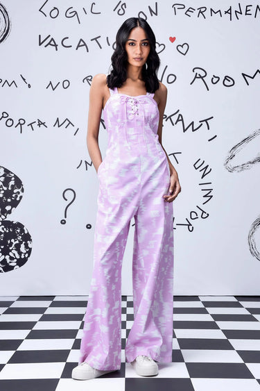Ikkat Check Relaxed Fit Dungaree- Smoothie Pink - Genes Online Store