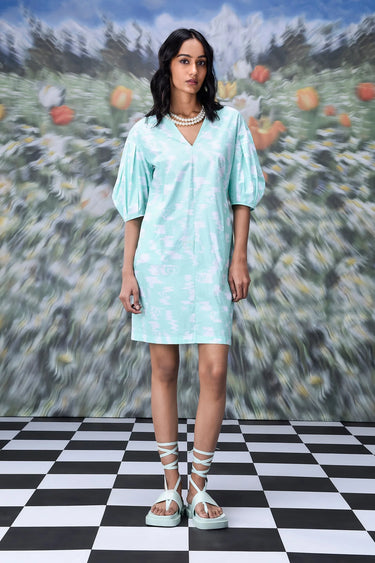 Ikkat Check Semi Fit Dress- Lime Green - Genes Online Store