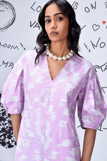Ikkat Check Semi Fit Dress- Smoothie Pink - Genes Online Store