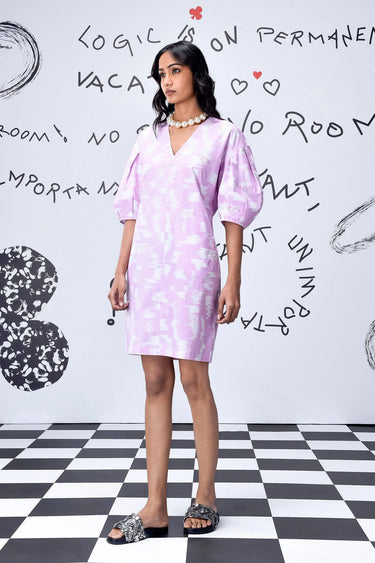Ikkat Check Semi Fit Dress- Smoothie Pink - Genes Online Store