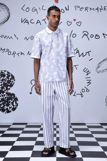 Ikkat Print Polo- Pearl Grey - Genes Online Store
