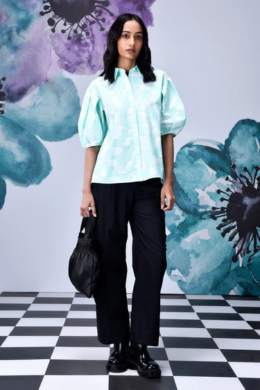 Ikkat Print Regular Fit Top - Lime Green - Genes Online Store