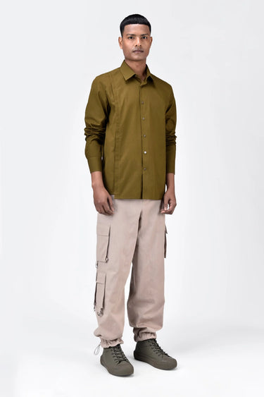 Khaki Regular Fit Men's Button-Up Shirt - Genes Lecoanet Hemant