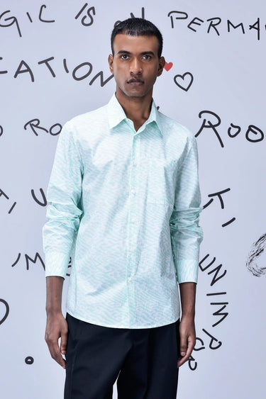 Labyrinth Cotton Regular Fit Shirt- Nile Green - Genes Online Store