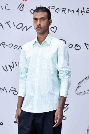 Labyrinth Cotton Regular Fit Shirt- Nile Green - Genes Online Store