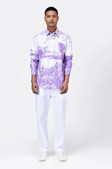 Landscape Print Regular Fit Men's Button-Up Shirt-Amethyst - Genes Lecoanet Hemant