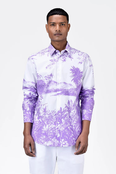Landscape Print Regular Fit Men's Button-Up Shirt-Amethyst - Genes Lecoanet Hemant