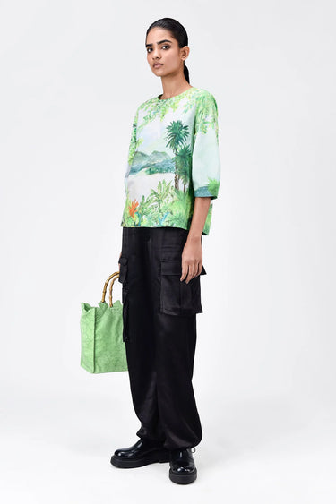 Landscape Print Top with Rounded Sleeves - Genes Lecoanet Hemant