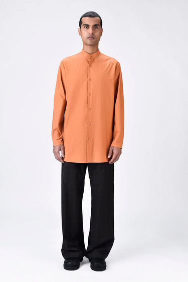 Light Amber Band Collar Kurta - Genes Lecoanet Hemant