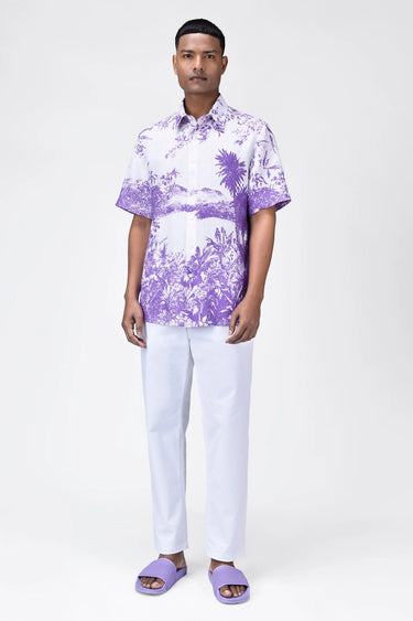 Light Linen Regular Fit Shirt with Landscape Print - Genes Lecoanet Hemant