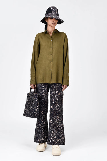 Light Linen Shirt with Hidden Stripe Details Khaki - Genes Lecoanet Hemant