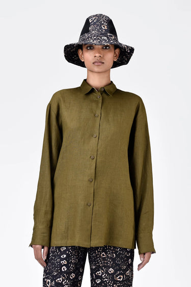 Light Linen Shirt with Hidden Stripe Details Khaki - Genes Lecoanet Hemant