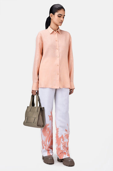 Light Linen Shirt with Hidden Stripe Details-Light Peach - Genes Lecoanet Hemant