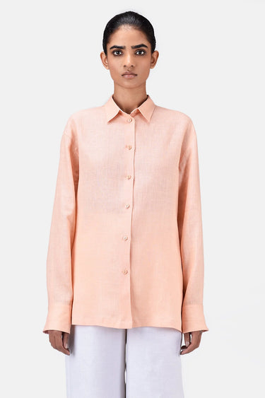 Light Linen Shirt with Hidden Stripe Details-Light Peach - Genes Lecoanet Hemant