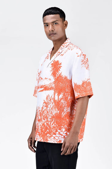 Light Linen Shirt with Landscape Print-Coral Orange - Genes Lecoanet Hemant