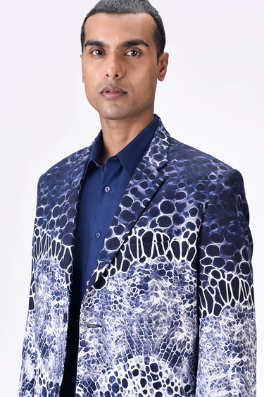 Linen Herringbone Jacket with Microcell Print - Genes Lecoanet Hemant
