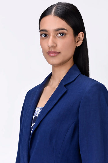 Linen Jacket with Constructed Darts - Navy Blue - Genes Lecoanet Hemant