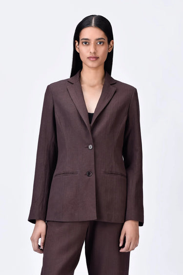 Linen Jacket with Darts - Chocolate Brown - Genes Lecoanet Hemant