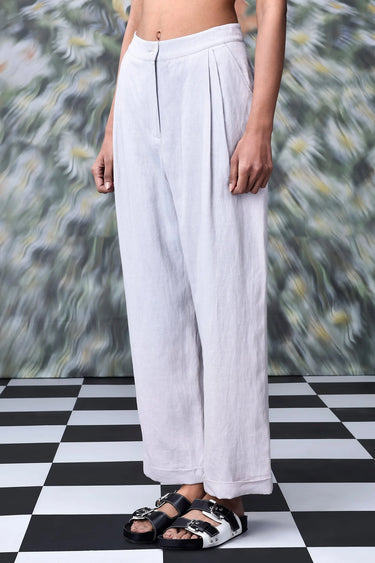 Linen Regular Fit Trousers- Pearl Grey - Genes Online Store