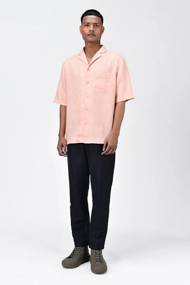 Linen Shirt with Half Sleeves & Signature Dart Detail - Genes Lecoanet Hemant