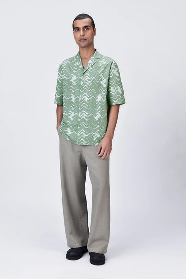 Loose Fit Cuban Collar Half Sleeve Shirt Taupe - Genes Lecoanet Hemant