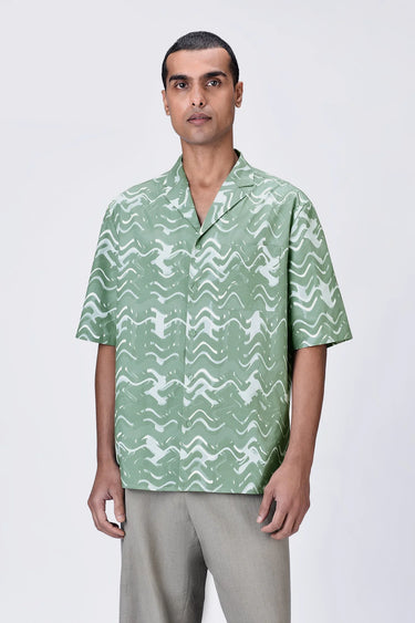 Loose Fit Cuban Collar Half Sleeve Shirt Taupe - Genes Lecoanet Hemant