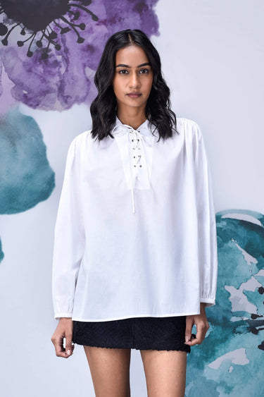 Malmal Lace up Relax Fit Top- White - Genes Online Store