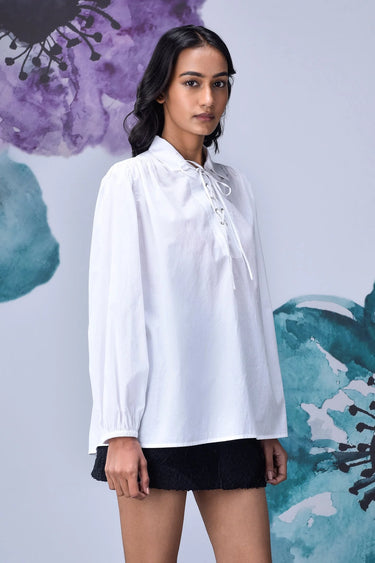 Malmal Lace up Relax Fit Top- White - Genes Online Store