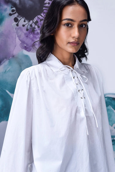 Malmal Lace up Relax Fit Top- White - Genes Online Store