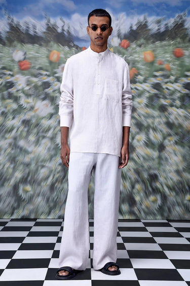 Mandrin Collar Regular Fit Linen Shirt - Genes Online Store