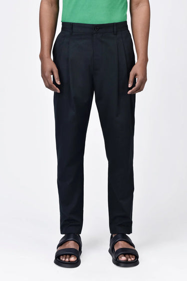 Men's Black Cotton Light Twill Double Pleated Carrot Trousers - Genes Lecoanet Hemant