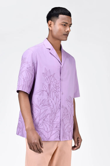 Men's Lavender Cotton Poplin Easy Fit Shirt with Cubon Collar - Genes Lecoanet Hemant