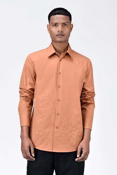 Men's Light Peach Cotton Poplin Regular Fit Button-Up Shirt - Genes Lecoanet Hemant