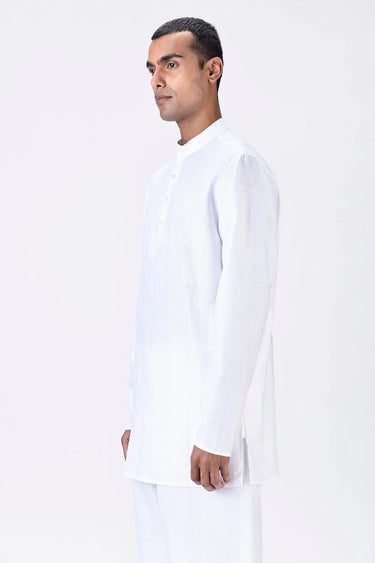 Men's Linen Fit Kurta with Tonal Signature Details - Genes Lecoanet Hemant