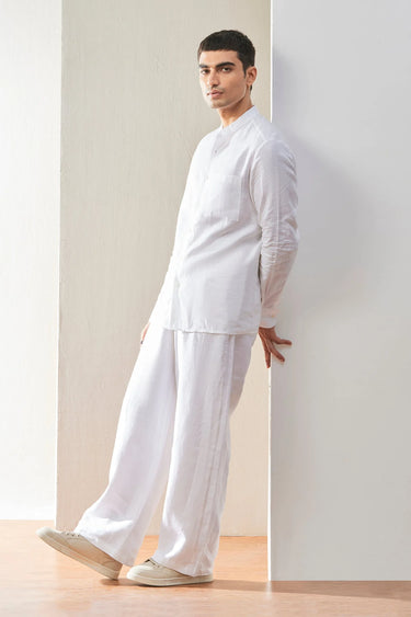 Men's Linen Shirt with Tonal Signature Details - Genes Lecoanet Hemant
