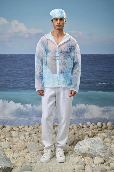 Men's Multicolour Premium Poly Organza Abstract Print Shirt