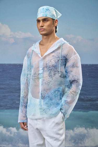 Men's Multicolour Premium Poly Organza Abstract Print Shirt