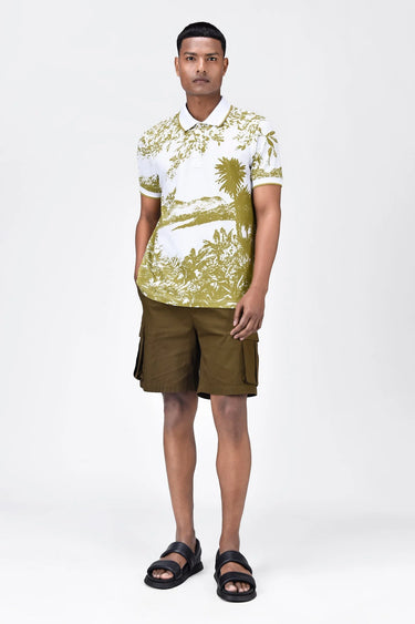 Men's Regular Fit Cotton Pique Polo with Contrast Tipping-Bright Olive - Genes Lecoanet Hemant