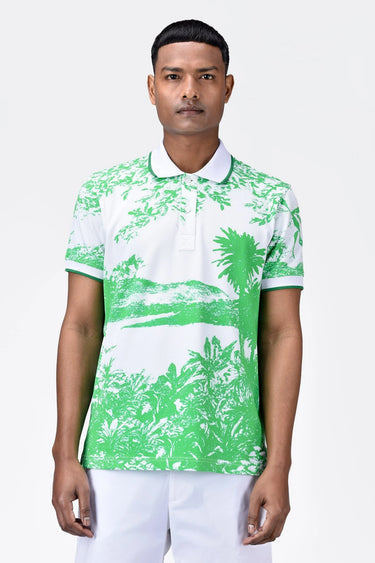 Men's Regular Fit Cotton Pique Polo with Contrast Tipping-Spring Green - Genes Lecoanet Hemant