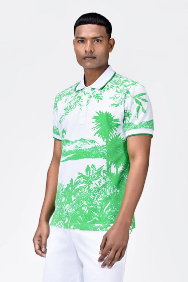 Men's Regular Fit Cotton Pique Polo with Contrast Tipping-Spring Green - Genes Lecoanet Hemant
