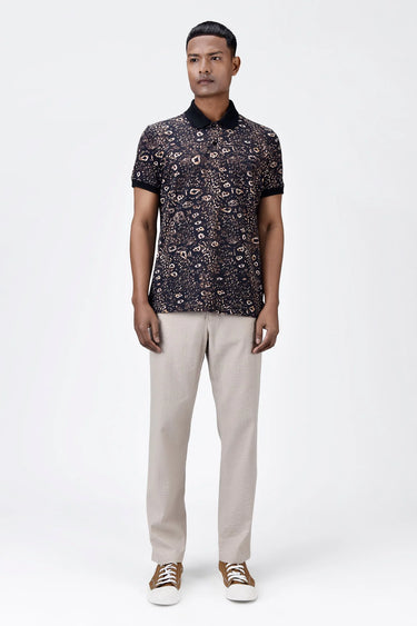 Men's Regular Fit Polo with Khaki Animal Print - Genes Lecoanet Hemant