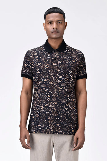 Men's Regular Fit Polo with Khaki Animal Print - Genes Lecoanet Hemant