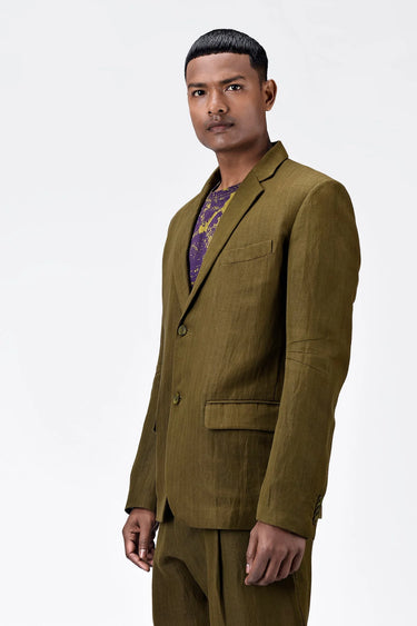 Men's Regular Fit Two-Button Jacket-Khaki - Genes Lecoanet Hemant