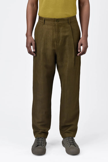 Men's Straight Fit Pleated Trousers Khaki - Genes Lecoanet Hemant