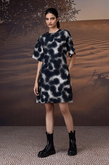 Midnight Ripple Twill Crepe Dress - Genes Online Store