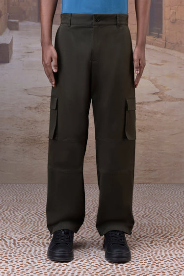 Military Green Cotton Twill Cargo Trousers - Genes Online Store