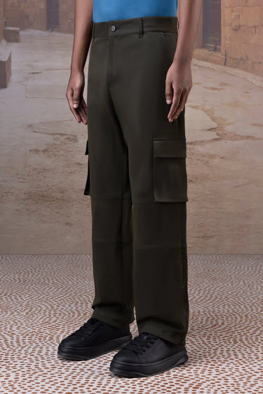 Military Green Cotton Twill Cargo Trousers - Genes Online Store